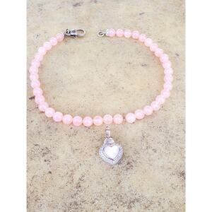 Judith Ripka Sterling Silver Rose Quartz Heart Pendant Charm Beaded Necklace